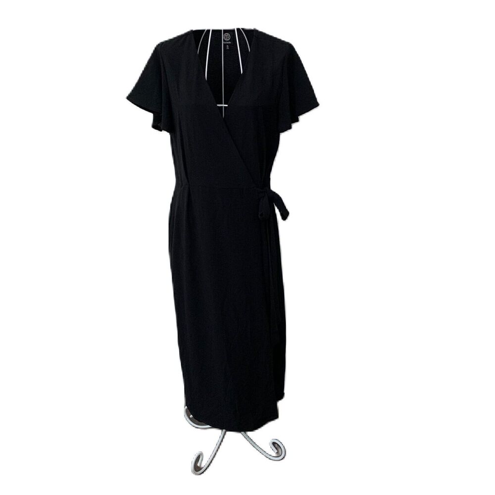 Bobeau Wrap Dress Women XL Black Fitted Fluttr Classic Midi LBD Comfy Party NWOT